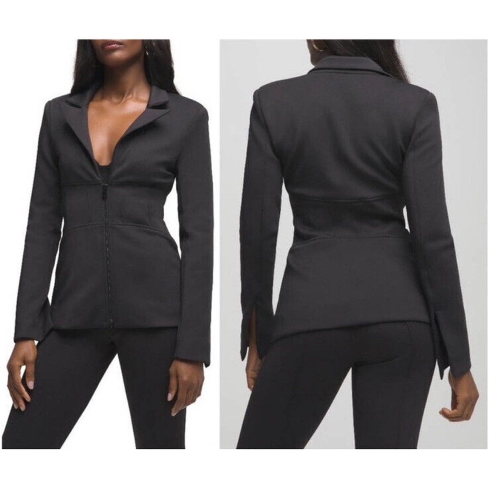 GOOD AMERICAN Waisted Stretch Blazer Jacket In Black GJK0018 Size 2